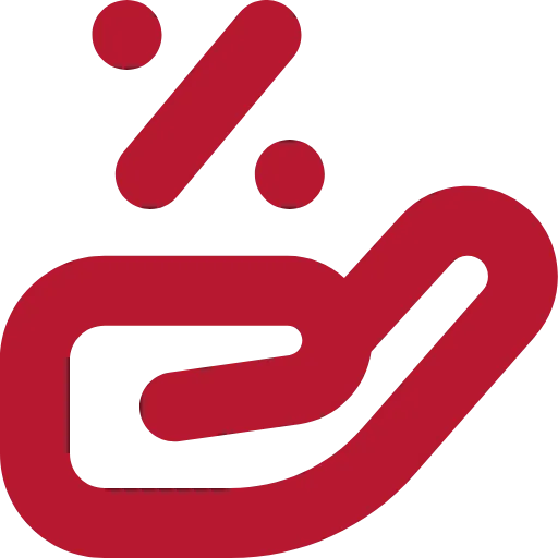 Kalkulation & Angebotswesen Rotes Symbol einer Hand die das mathematische Symbol für "Teilen" trägt.