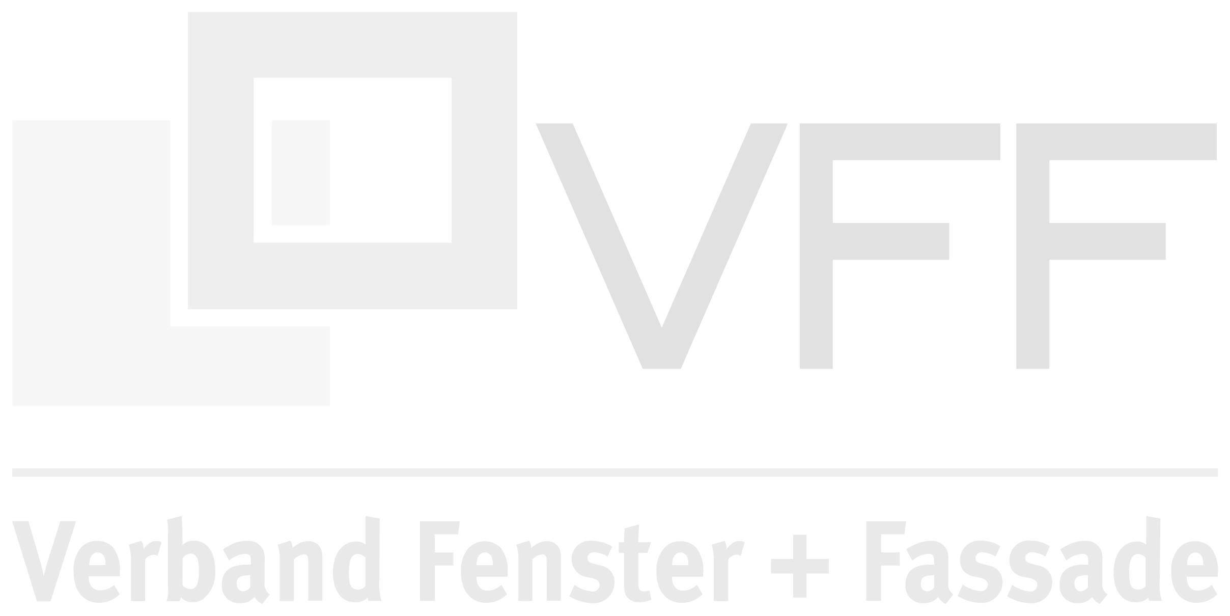 Logo des Verbands Fenster + Fassade, der Schriftzug „VFF“ in schwarzer Farbe, begleitet von einem Fenster-Symbol