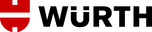 Rotes und weißes Wappensymbol mit dem Schriftzug „WÜRTH“ in schwarzer Schrift.
